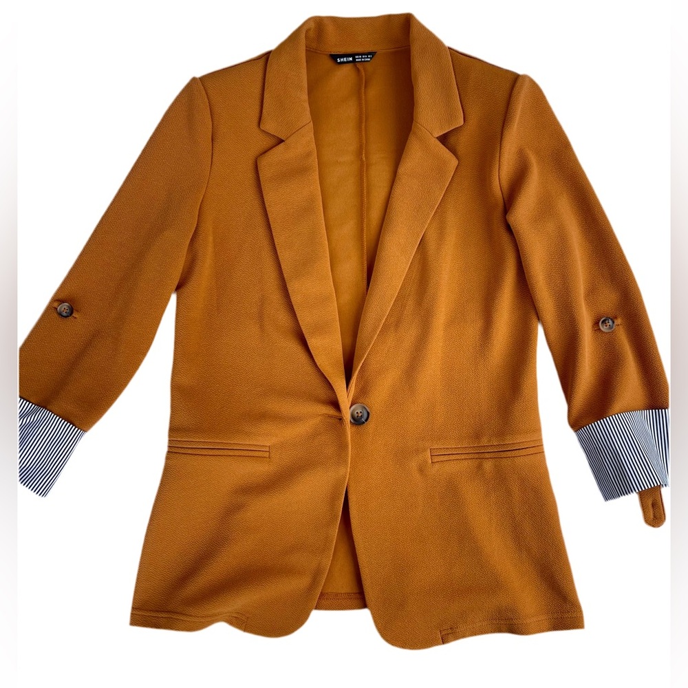 SHEIN Orange Blazer with Contrast Cuffs